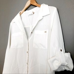 Semi-Sheer Calvin Klein classic white button down